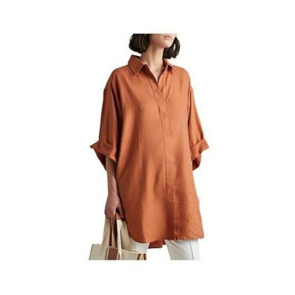 NEW Camilla And Marc Anneli Shirt Dress Women's Size 12 Rust Mini Relaxed Linen - Picture 5 of 11